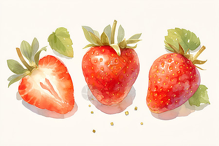 清新的水彩草莓背景图片
