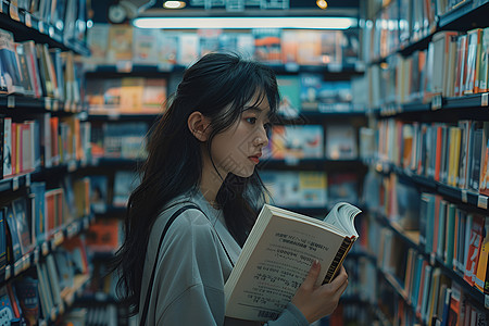 书店内的女孩背景图片