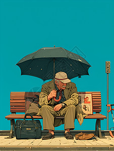 一个老人坐在长椅上图片