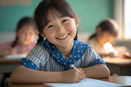 活力四溢的小女孩在教室里图片