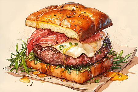 美味的肉排汉堡包图片