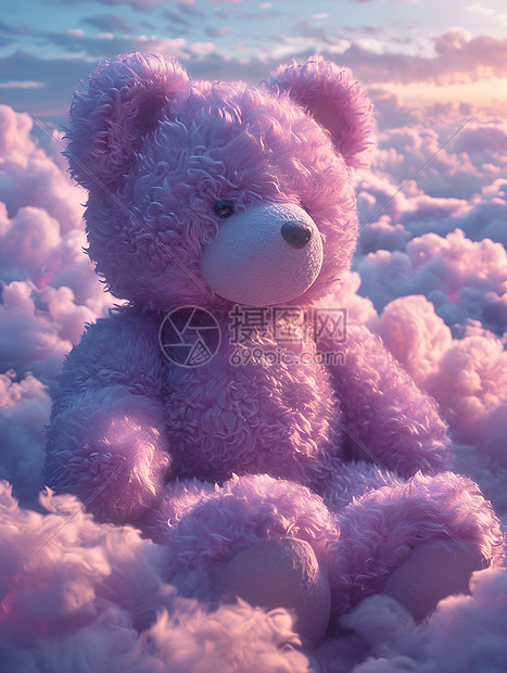 浮在云上的紫色绒毛熊图片