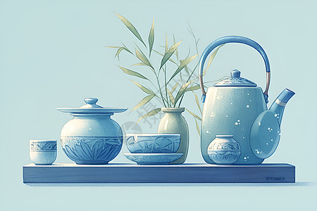 传统的茶具插画图片