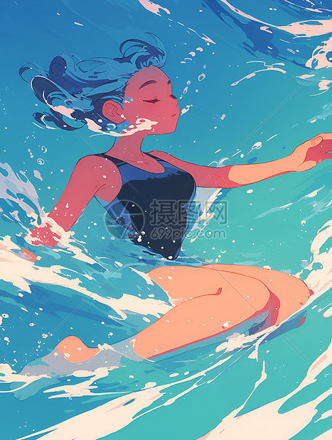 少女徜徉水中图片