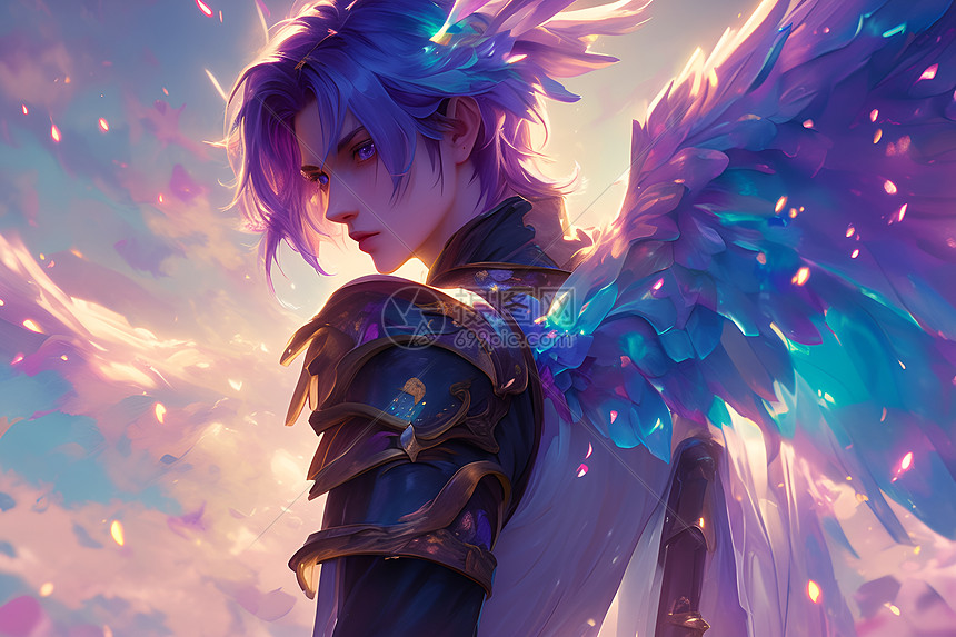 紫发男子的翅膀图片