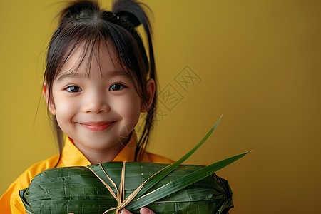 拿粽子小女孩孩子手中的粽子背景