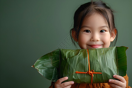 粽子和小女孩拿粽子的小女孩背景