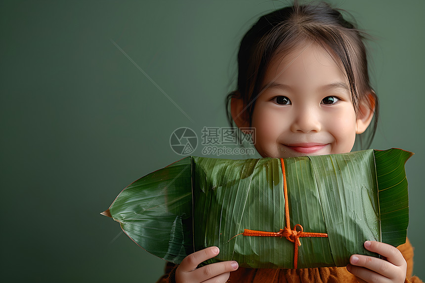 拿粽子的小女孩图片