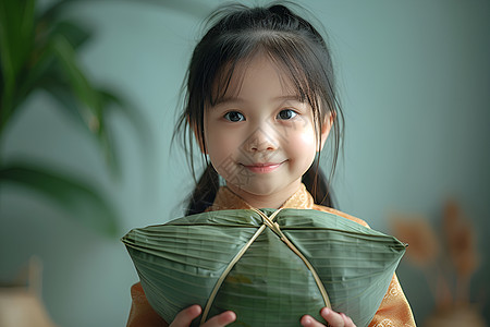 拿粽子小女孩可爱女孩的粽子背景