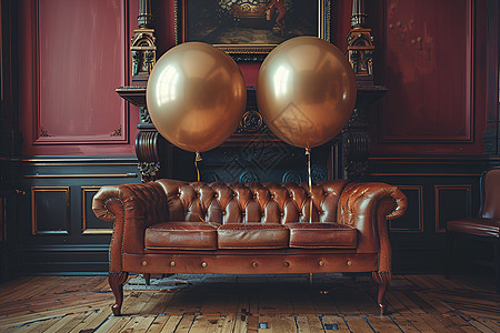 红沙发后的气球图片