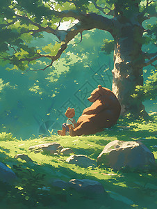 树下睡觉的棕熊图片