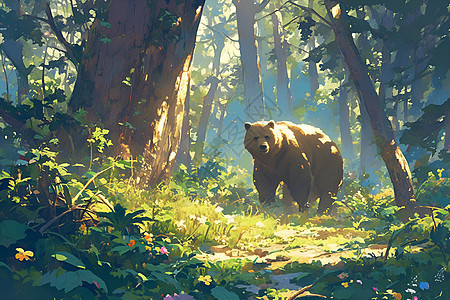 森林草地上的棕熊图片