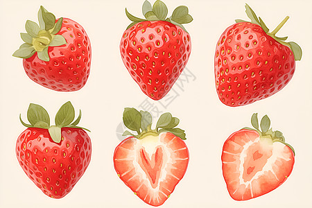 草莓叶子三个水彩草莓简约的构图插画