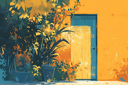 黄色建筑和植物图片