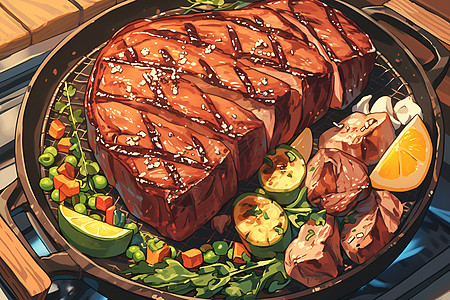烤牛排烤架上的烤肉插画