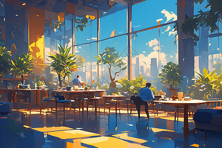 阳光下的咖啡厅图片