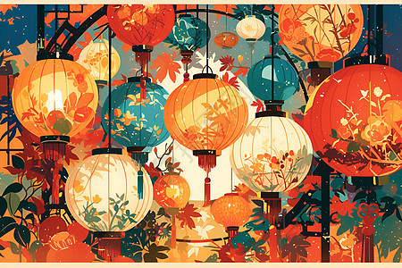 中式彩色灯笼图片