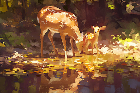 母鹿在饮水图片