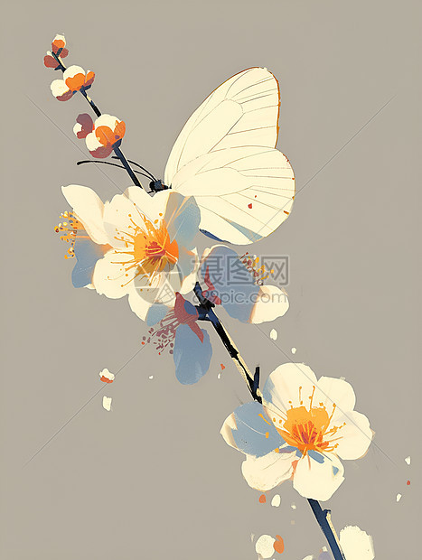 白蝴蝶与桃花图片