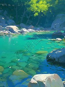 清澈水中的石头图片