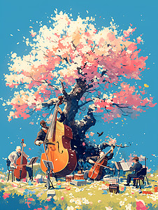 樱花树下的演奏图片