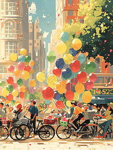 气球和骑单车的人图片