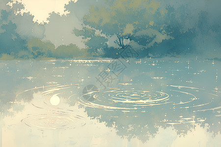 雨滴在一片灰色池塘中图片