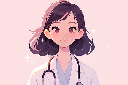 黑白人像漂亮的女医生插画