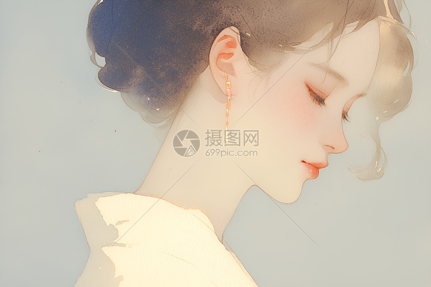 水彩背景少女图片