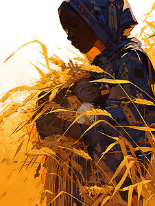 稻田里抱孩子的妇女图片