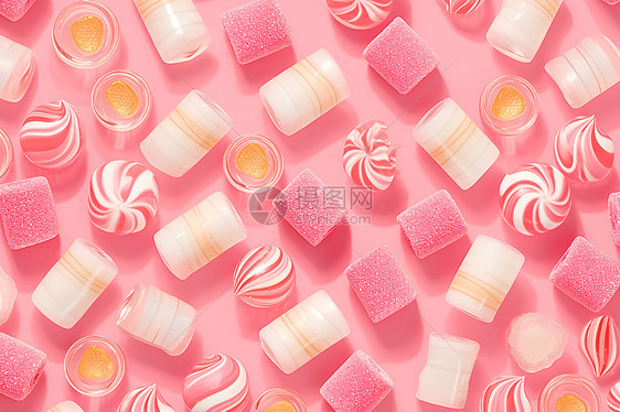 粉色背景前的糖果图片