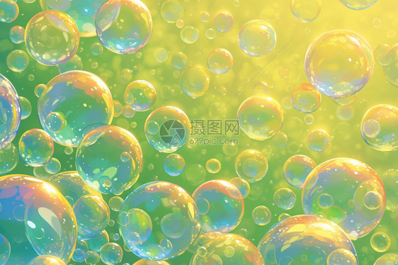 绿色背景上彩色泡泡图片