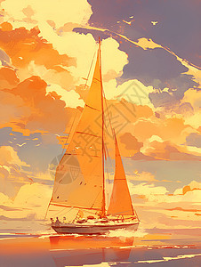 云海航行的帆船图片