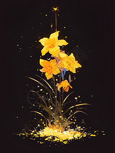 黑夜中绽放的黄色花朵图片