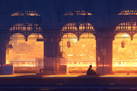 夕阳下的车站月台图片