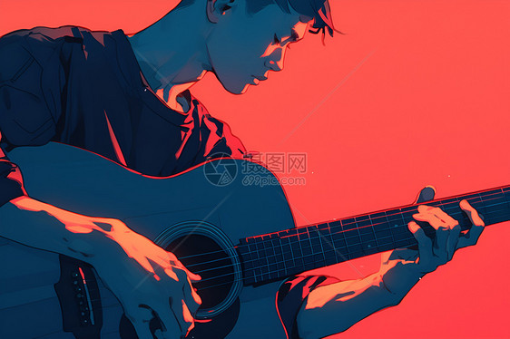 男人在蓝天下弹吉他图片