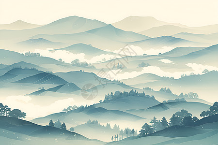 晨雾中的山谷山林图片