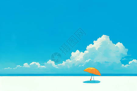 蓝天白云中的明亮雨伞图片