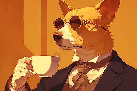 喝咖啡的狗先生图片