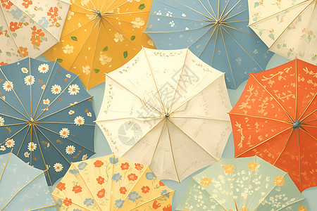 一组古董伞绘画图片