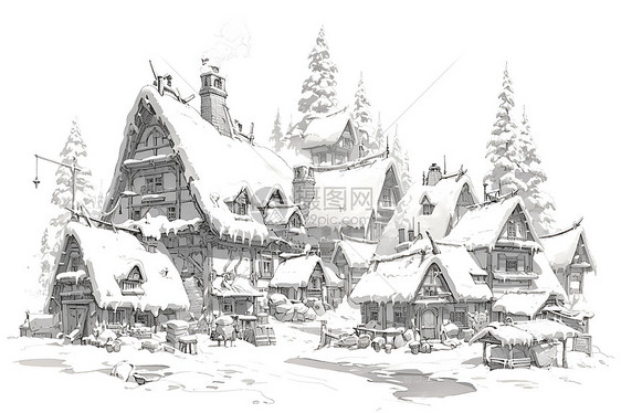 白雪覆盖的村庄图片