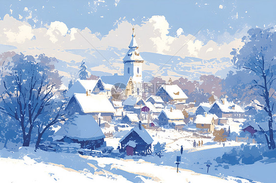 白雪覆盖的村庄图片