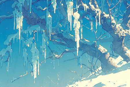 树枝上的冰挂图片