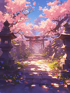 山寺前的樱花图片