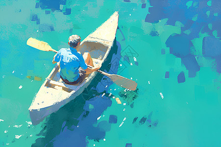 人在独木舟上划着桨图片