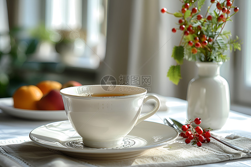 一杯咖啡搁在桌子上图片