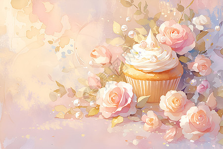 杯子蛋糕和玫瑰图片
