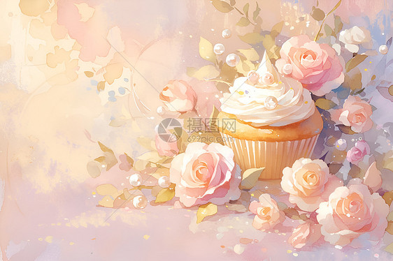 杯子蛋糕和玫瑰图片