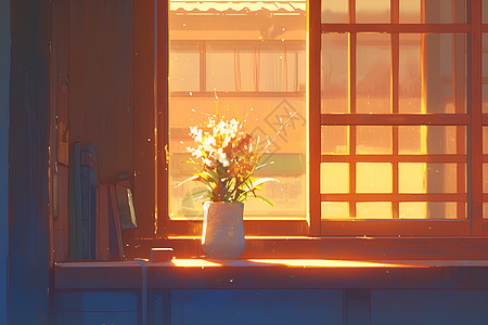 窗户旁的花卉图片