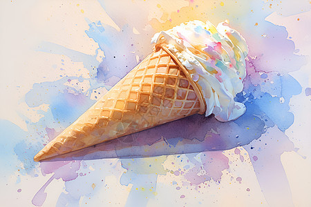 冰淇淋的水彩画图片